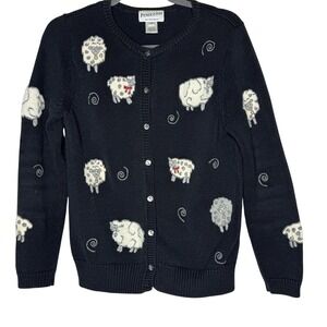Vintage Pendleton Womens All Over Sheep Print Farm Sweater Sz M Front Button